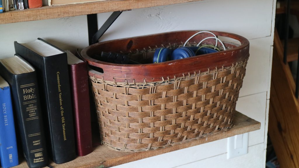 basket with headphones
