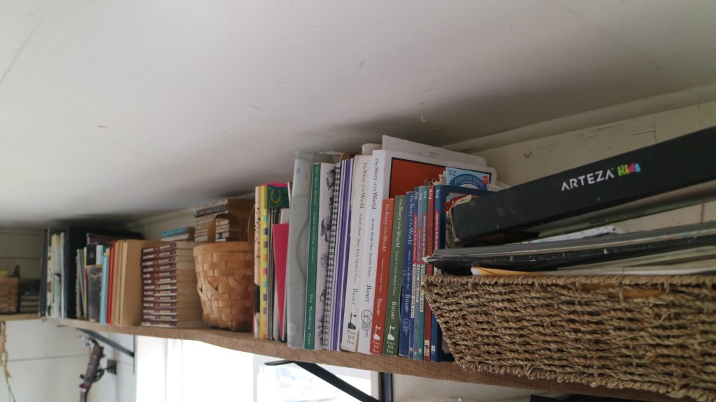 bookshelf above a window