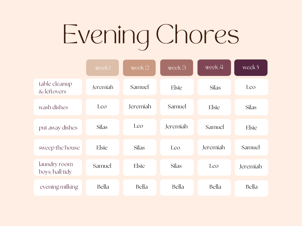 evening chore chart